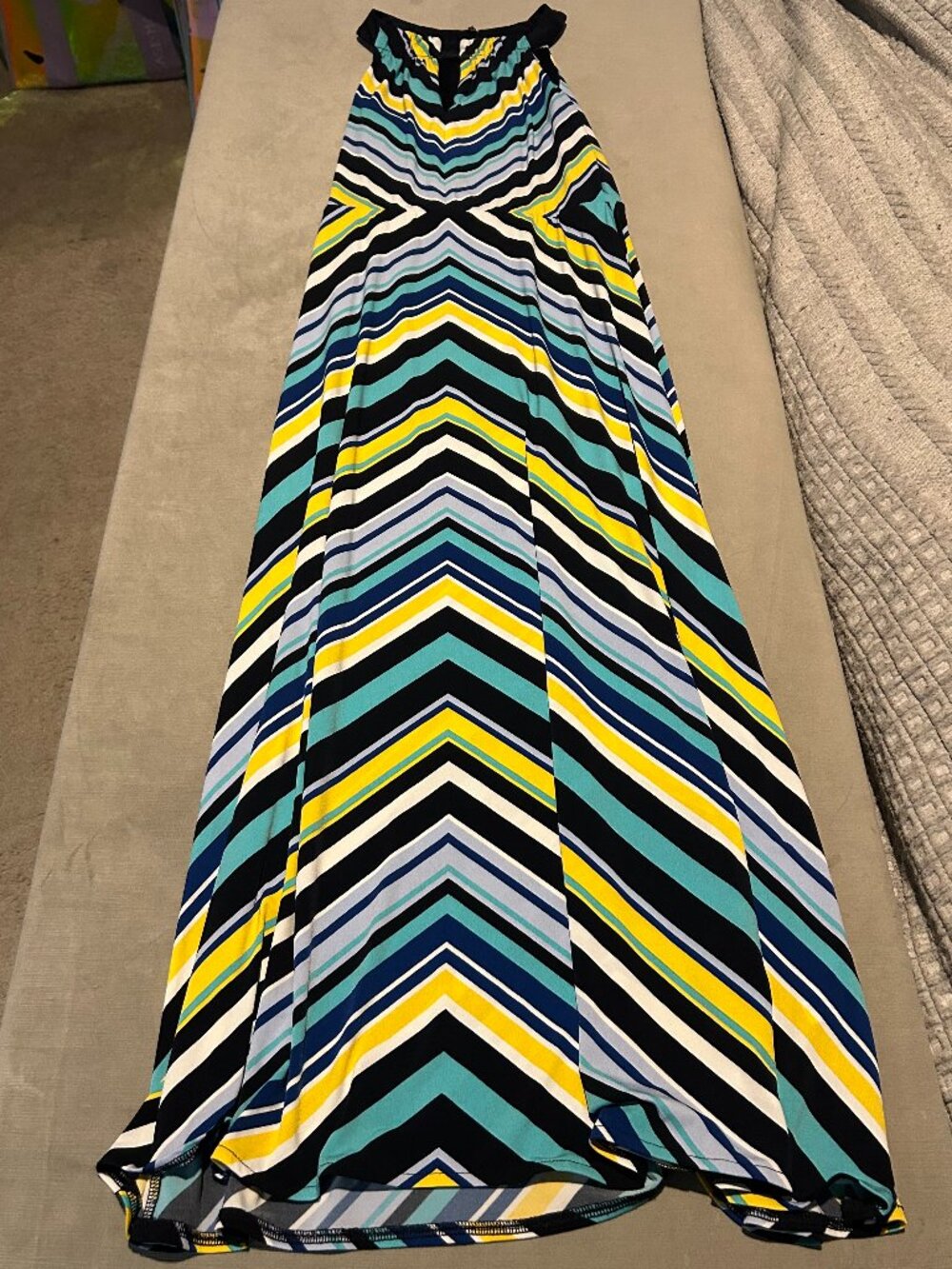 WISP Multicolor Geometric Chevron Halter Maxi Dress 2